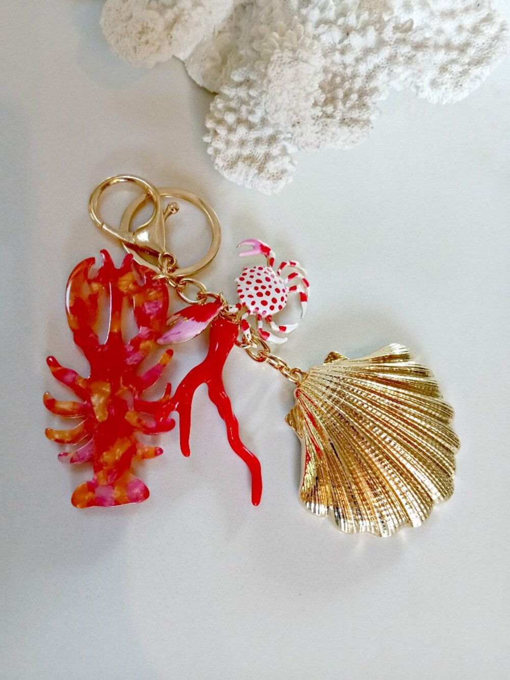 NEW! EXQUISITE SEA CREATURES SHELL, CRAB, LOBSTER BAG CHARM